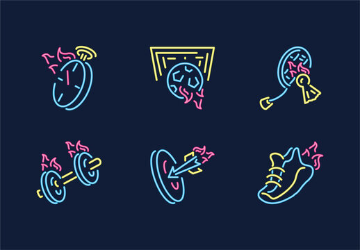 Colorful Neon Sports Fitness Icons Set