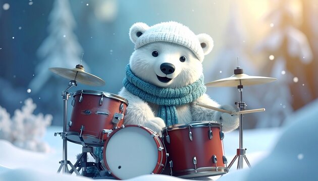 Miś polarny grający na perkusji