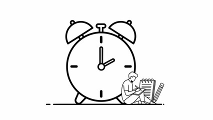Morning Productivity Sketch Of Person Writing Beside Oversized Clock