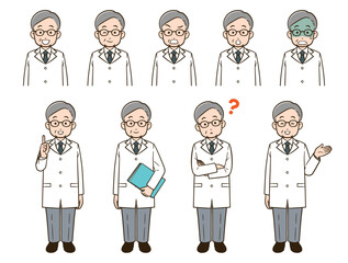 白衣を着たシニアの男性のイラスト