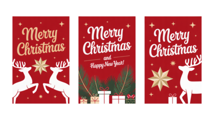 Festive Merry Christmas and Happy New Year greeting cards with reindeer art