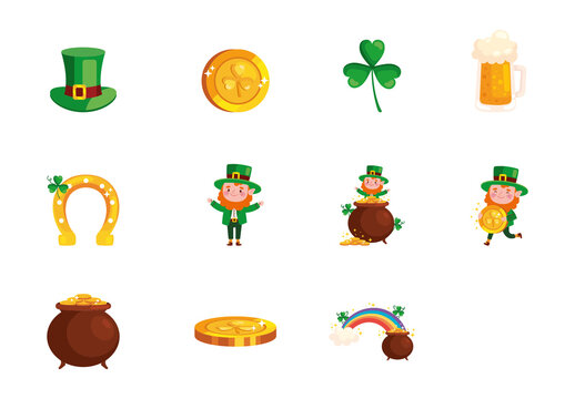 Colorful Saint Patricks Day Leprechaun Illustrations Set