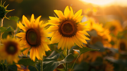 Obraz premium Close-up of sunflowers blooming in a small village