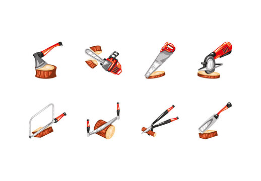 Red And Gray Carpenter Wood Illustrations Set