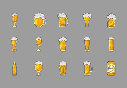 Yellow International Beer Day Drink Celebration Illustrations Set