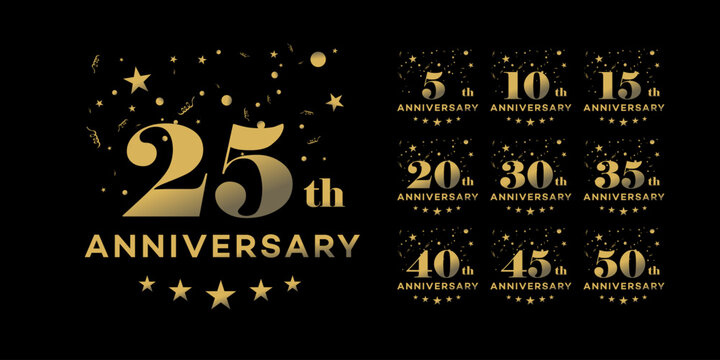 Golden Anniversary Celebration Elegant Vector Badge Collection 5, 10, 15, 20, 25, 30, 35, 40, 45, 50 - Powered by Adobe