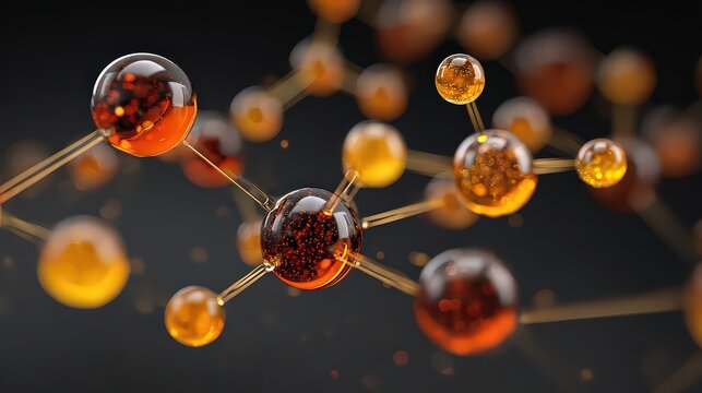 Abstract Molecular Structure with Glowing Spheres on Black Background