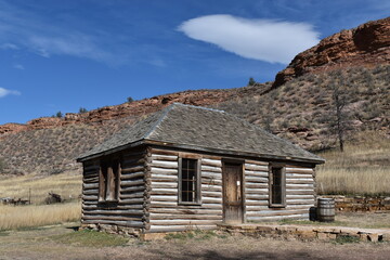 Rustic log cabin in the desert