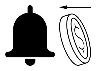 Notification concept. Symbolic bell for alerts paired with a dollar coin signifying payments or financial transactions. Notification helps track payments, alerts, reminders, and digital finances