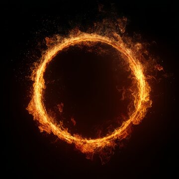 A vivid circular ring of burning flames against a dark background
