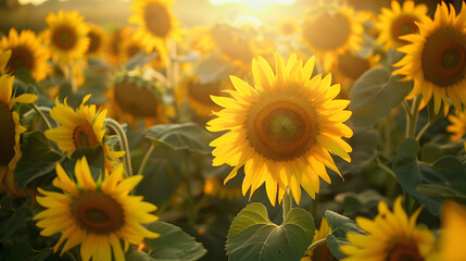 Fototapeta premium Close-up of sunflowers blooming in a small village