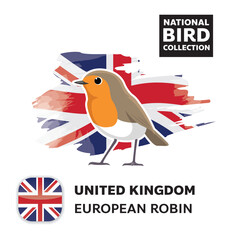 National Bird Set United Kingdom Robin Vector Character
