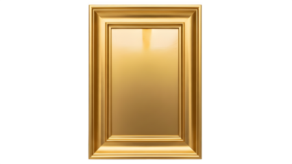Ornate golden rectangular frame with recessed panel isolated on transparent background