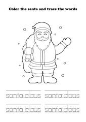 Learning Worksheet Santa Claus Greetings character Coloring Tracing