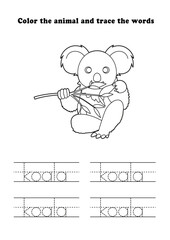 Learning Worksheet Koala Eating Coloring Tracing