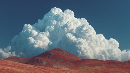 A Majestic Cumulus Cloud Towering Over Red Hilly Terrain
