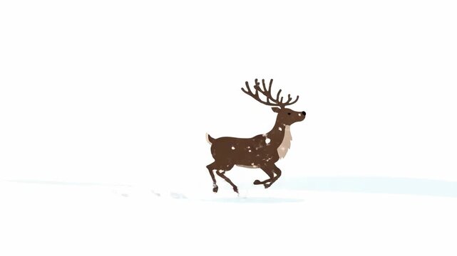 A beautifully rendered flat vector illustration of a majestic reindeer running through a pristine snowy landscape on a white background