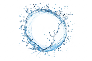 A dynamic splash of water forming a circular shape against a clean white background. capturing the essence of motion and fluidity. ideal for use in design and advertising