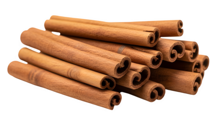Pile of cinnamon sticks isolated on transparent background
