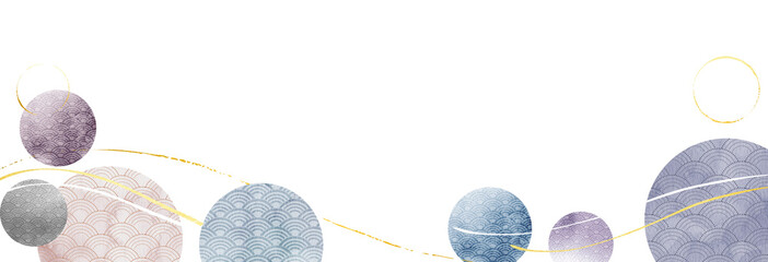 青海波 japanese wave circle pattern /Seigaiha Minimal Water color frame