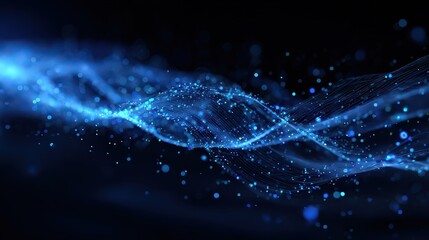 Abstract Blue Glowing Particle Wave with Depth of Field on Dark Background