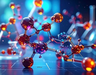 Close-up view of glowing molecular structures in a digital world