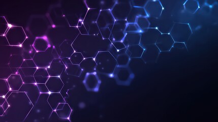 Abstract Hexagonal Structure Glowing With Purple And Blue Light on Black Background