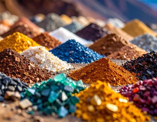 Close-up view of colorful, assorted minerals and gemstones