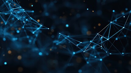 Abstract Network Background of Blue Geometric Shapes and Connection Lines Against Dark Backdrop Concept for Data Science and Technology