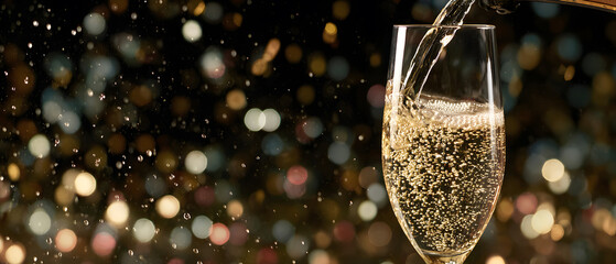 Obraz premium Bubbles and celebration in a flute filled with sparkling wine during a festive occasion