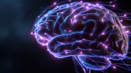 Abstract brain with glowing neural pathways