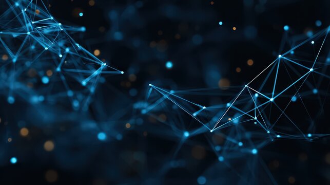 Abstract Network Background of Blue Geometric Shapes and Connection Lines Against Dark Backdrop Concept for Data Science and Technology