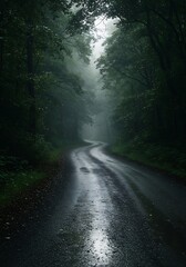 Naklejka premium Emerald Curtain: Wet Road's Whisper