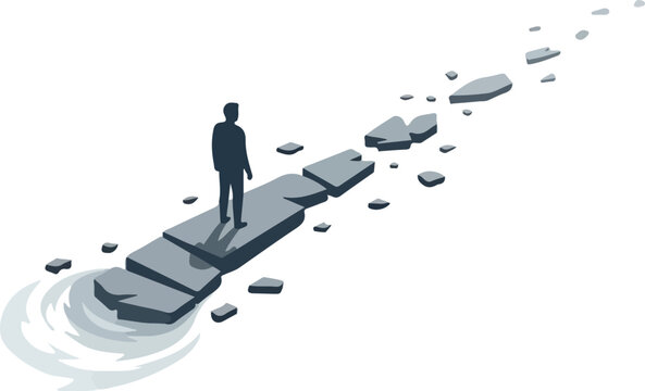 Minimalist Illustration Man Standing On Stepping Stones Path