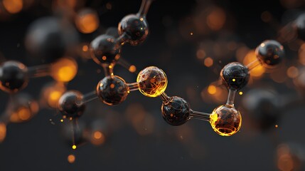 Abstract Molecular Structure with Glowing Particles on Dark Gray Background