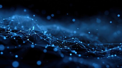 Abstract Network Connection Background with Blue Glowing Dots and Lines on Dark Backdrop Creates a Sense of Connectivity and Technology for Adobe Stock