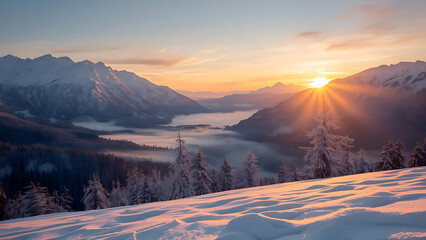 Mountain Sunrise New Year Scene