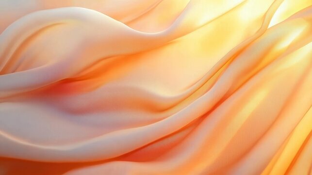 soft flowing silk-like fabric waves in warm peach and cream tones with luminous gentle folds conveying calm serene movement