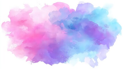 Abstract Watercolor Painting in Pink Blue and Purple Hues on White Background