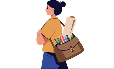Person With Art Supplies Bag Traveling For Creative Work