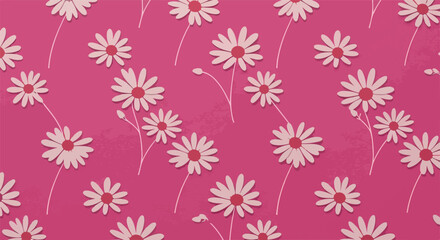 Pink Daisy Flower Pattern Seamless Background Minimalist Illustration