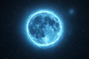 Obraz premium Bright Blue Glowing Moon in Space with Starfield and Nebula Effect