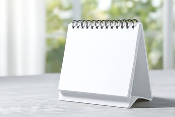 Blank White Desktop Calendar On Gray Wooden Surface With Soft Lighting and Blurred Background