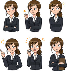 Pixel Art Business Woman Various Poses Icons Gray Suit