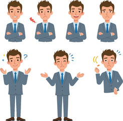 Pixel Art Businessman Character Diverse Emotions Poses Collection