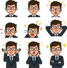 Pixel Art Businessman Character Emotions And Expressions Set