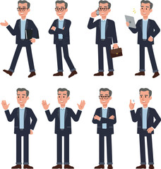 Pixel Art Businessman Character Set In Various Poses