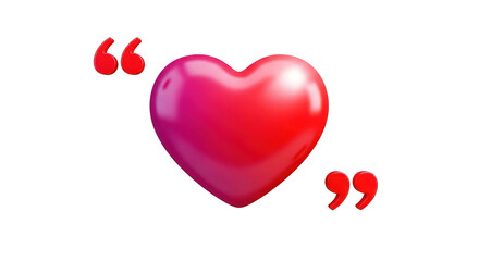 Red Pink Heart Shape with Quotation Marks isolated on a transparent background love quote