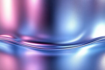 smooth iridescent metallic surface with flowing horizontal waves in soft pink and blue tones conveying calm futuristic serenity