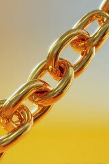 Close-Up View Of Gold Chain With Warm Lighting Reflecting Golden Shine on Textured Surface